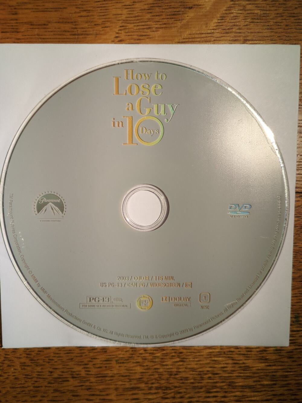 How to Lose a Guy in 10 Days DVD 2003 Disc Only